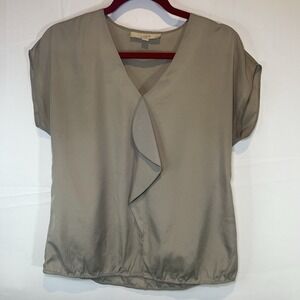 Loft Blouse Women's Petite M Ruffle V-Neck Lightweight Sheer Top Medium